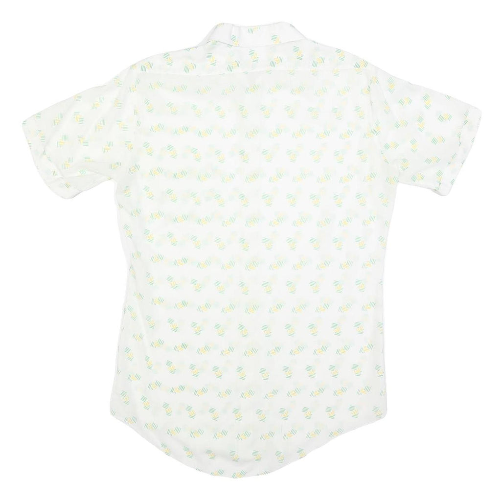 Mens White & Yellow Abstract Print Short Sleeve Cotton Blend Shirt M Casual