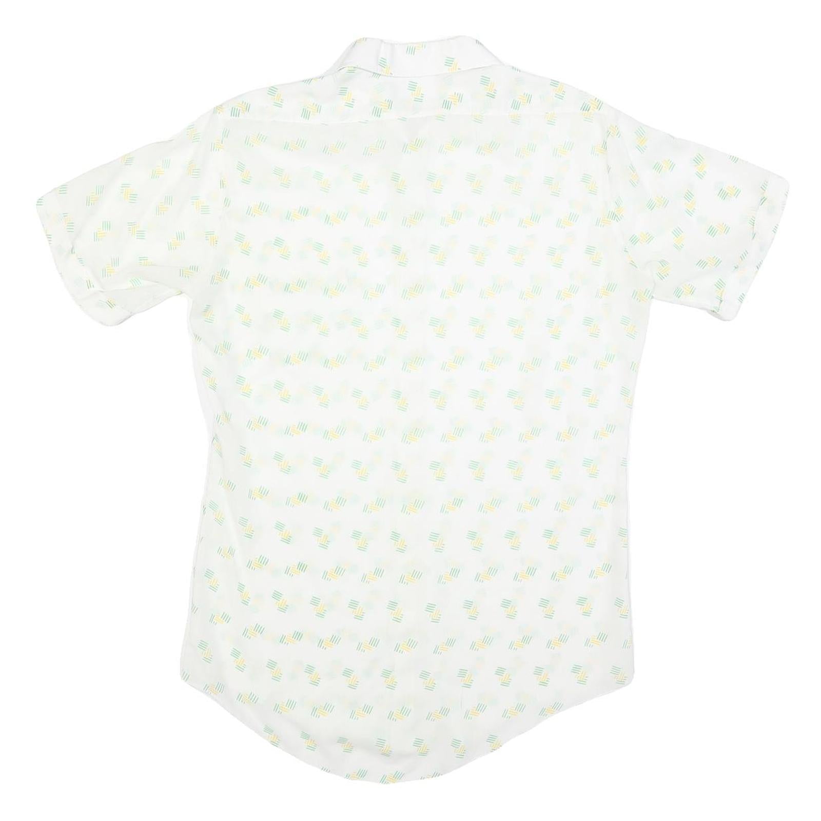 Mens White & Yellow Abstract Print Short Sleeve Cotton Blend Shirt M Casual