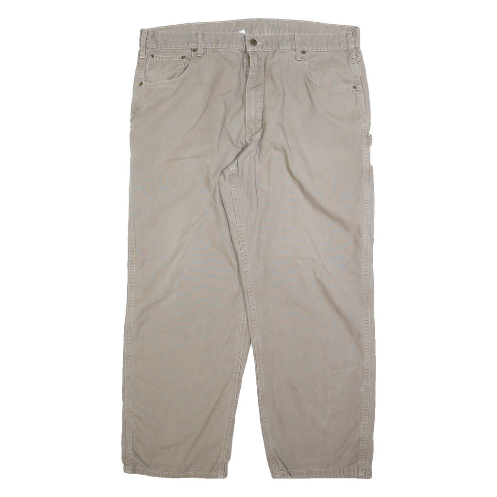 CARHARTT Mens Regular Beige Cotton Blend Trousers W42 L32 Workwear Zip Closure