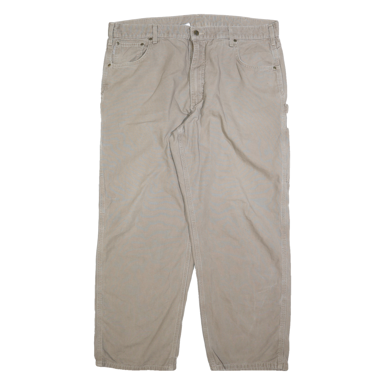 CARHARTT Mens Regular Beige Cotton Blend Trousers W42 L32 Workwear Zip Closure