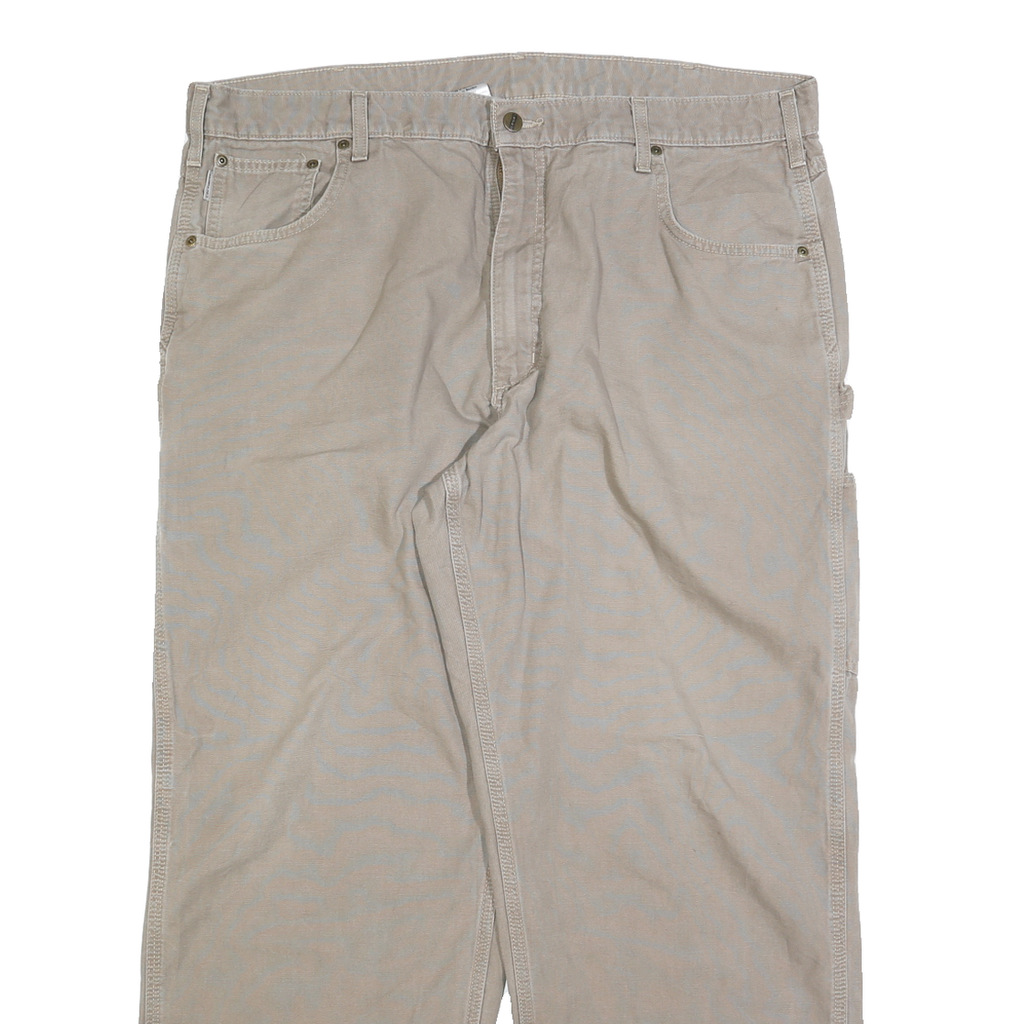 CARHARTT Mens Regular Beige Cotton Blend Trousers W42 L32 Workwear Zip Closure