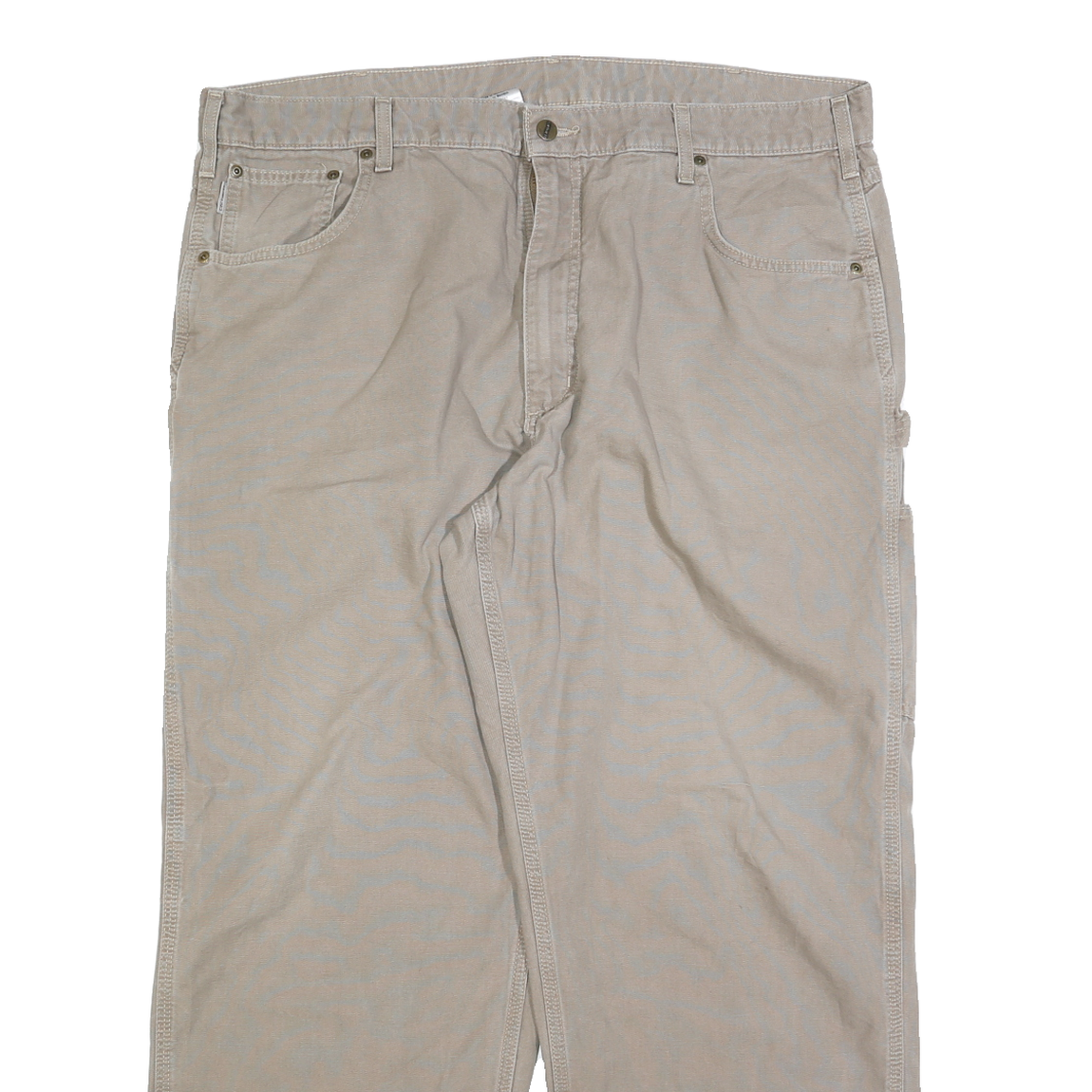 CARHARTT Mens Regular Beige Cotton Blend Trousers W42 L32 Workwear Zip Closure