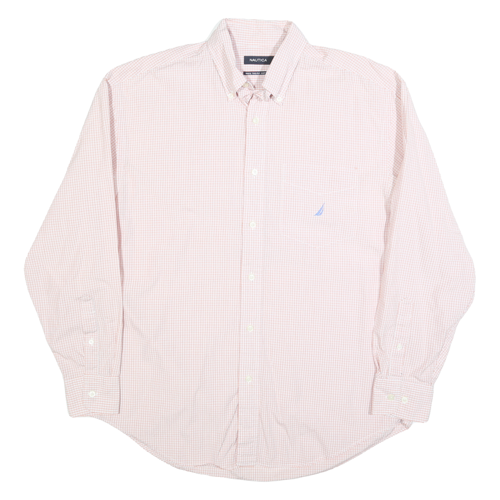 NAUTICA Mens Pink & White Check Shirt L Cotton Blend Button-Down Sleeve