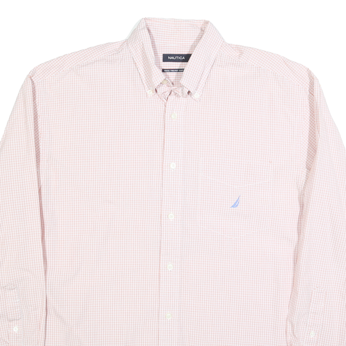 NAUTICA Mens Pink & White Check Shirt L Cotton Blend Button-Down Sleeve