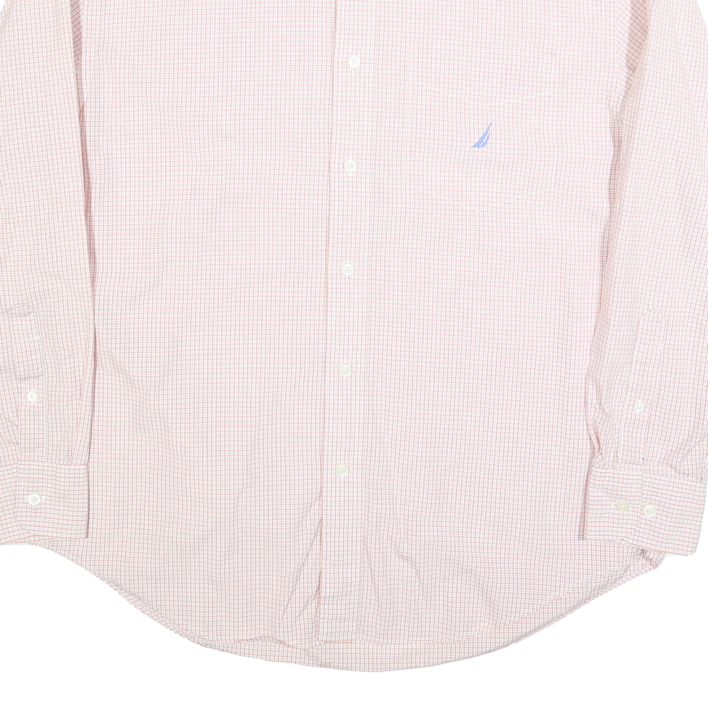 NAUTICA Mens Pink & White Check Shirt L Cotton Blend Button-Down Sleeve