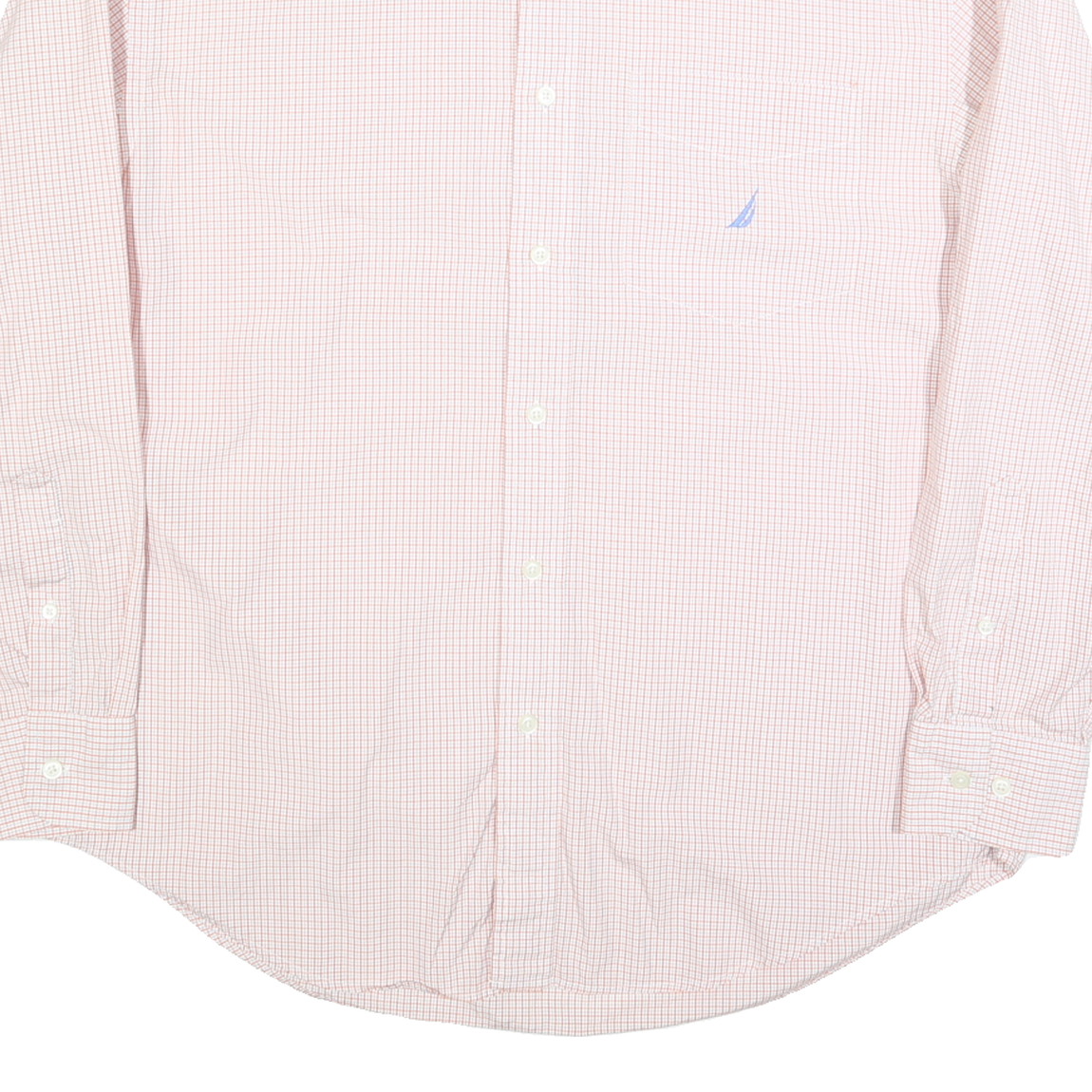 NAUTICA Mens Pink & White Check Shirt L Cotton Blend Button-Down Sleeve