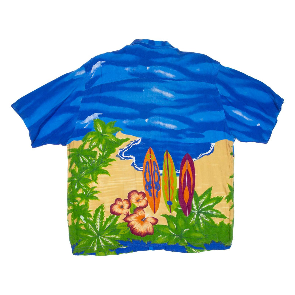 WINGO Mens Hawaiian Shirt Blue Floral L