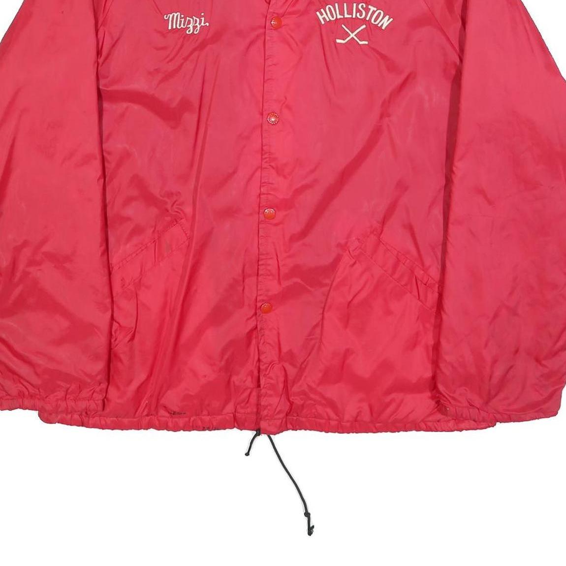 DUCKSTER Mens Red Nylon Button Jacket L Plain Casual Lightweight Warm