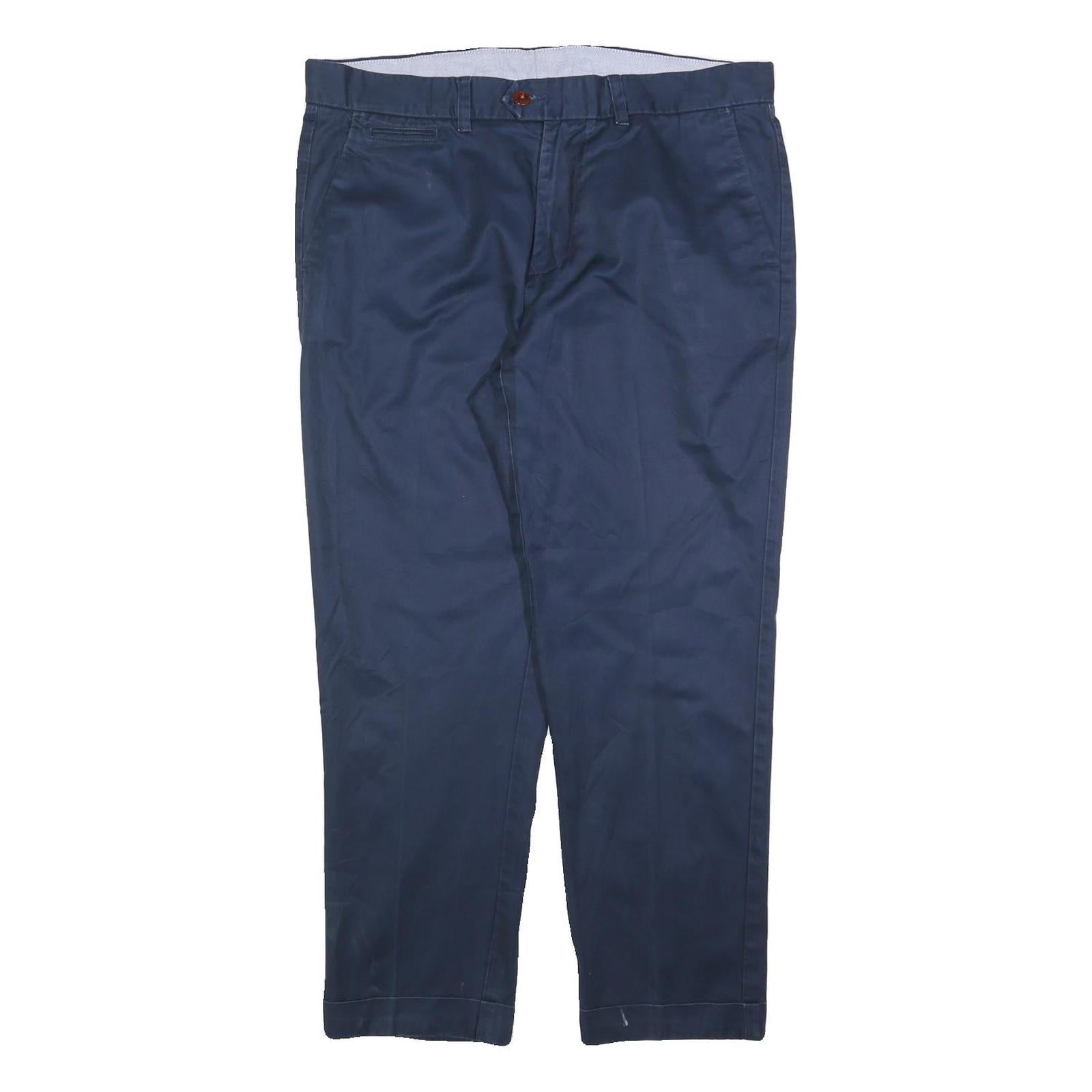 TOMMY HILFIGER Mens Cotton Blend Navy Blue Regular Straight Trousers W36 L30