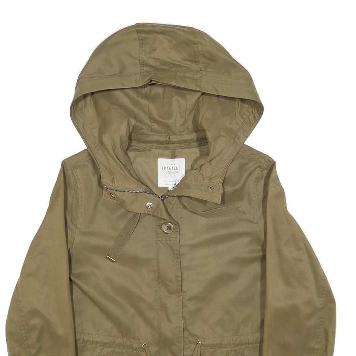 ZARA Womens Beige Cotton Blend Jacket M Plain Hooded Zip Casual Outerwear