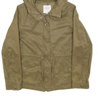ZARA Womens Beige Cotton Blend Jacket M Plain Hooded Zip Casual Outerwear