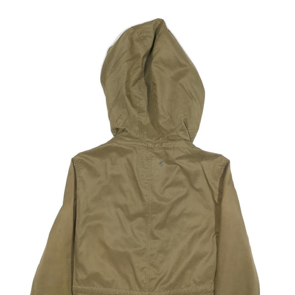 ZARA Womens Beige Cotton Blend Jacket M Plain Hooded Zip Casual Outerwear