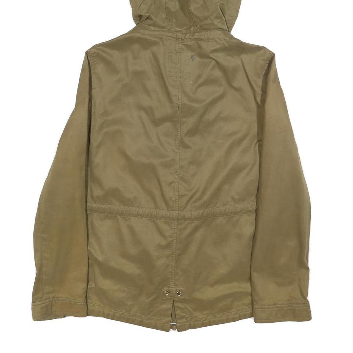 ZARA Womens Beige Cotton Blend Jacket M Plain Hooded Zip Casual Outerwear