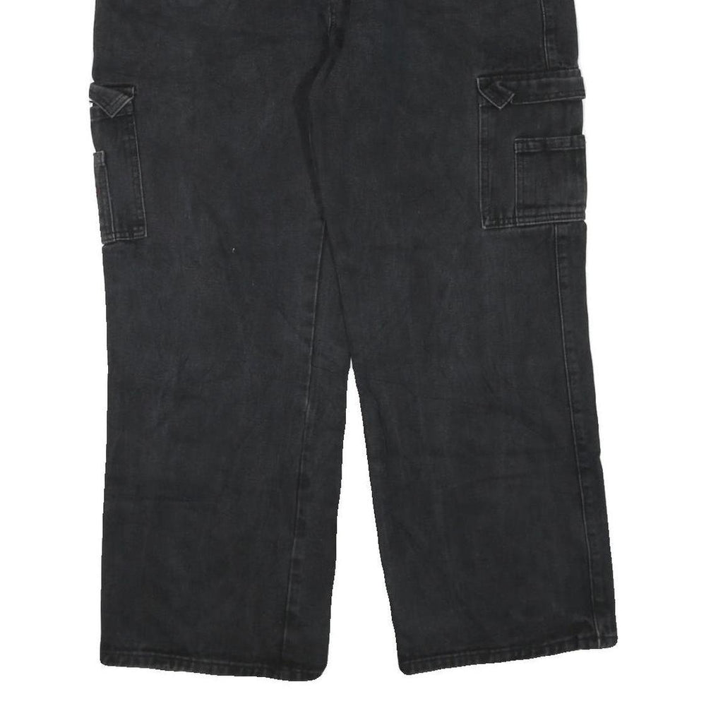 Mens Black Cotton Blend Regular Fit Cargo Jeans W40 L30 Utility Pocket Zip