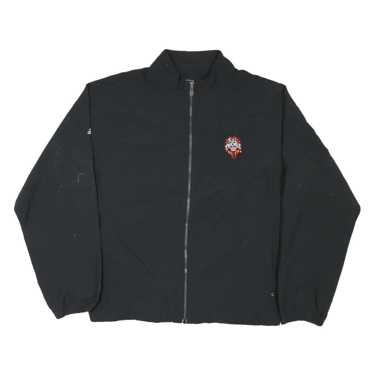 ADIDAS Mens Black Nylon Track Jacket L Plain Full Throttle Logo Casual