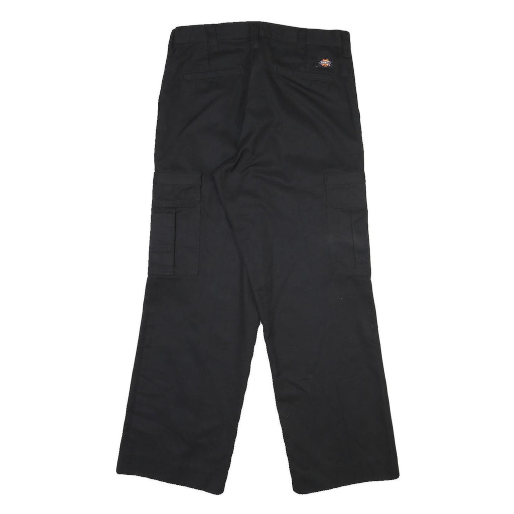 DICKIES Mens Cotton Blend Black Regular Straight Trousers W33 L30 Zip Closure