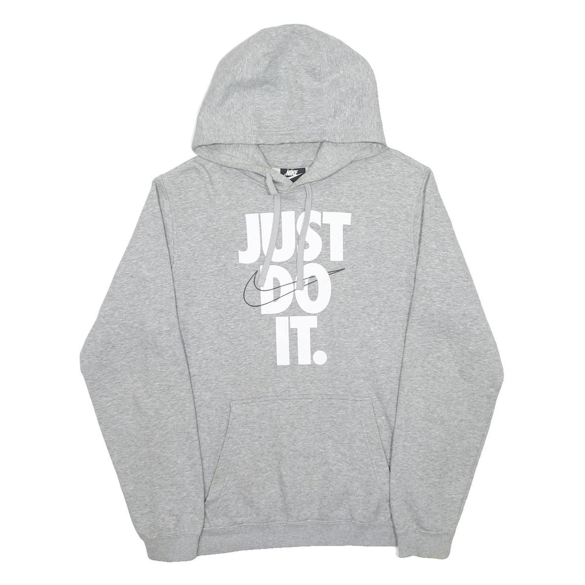 NIKE Mens Grey Just Do It Pullover Hoodie S Cotton Blend Casual Sportswear