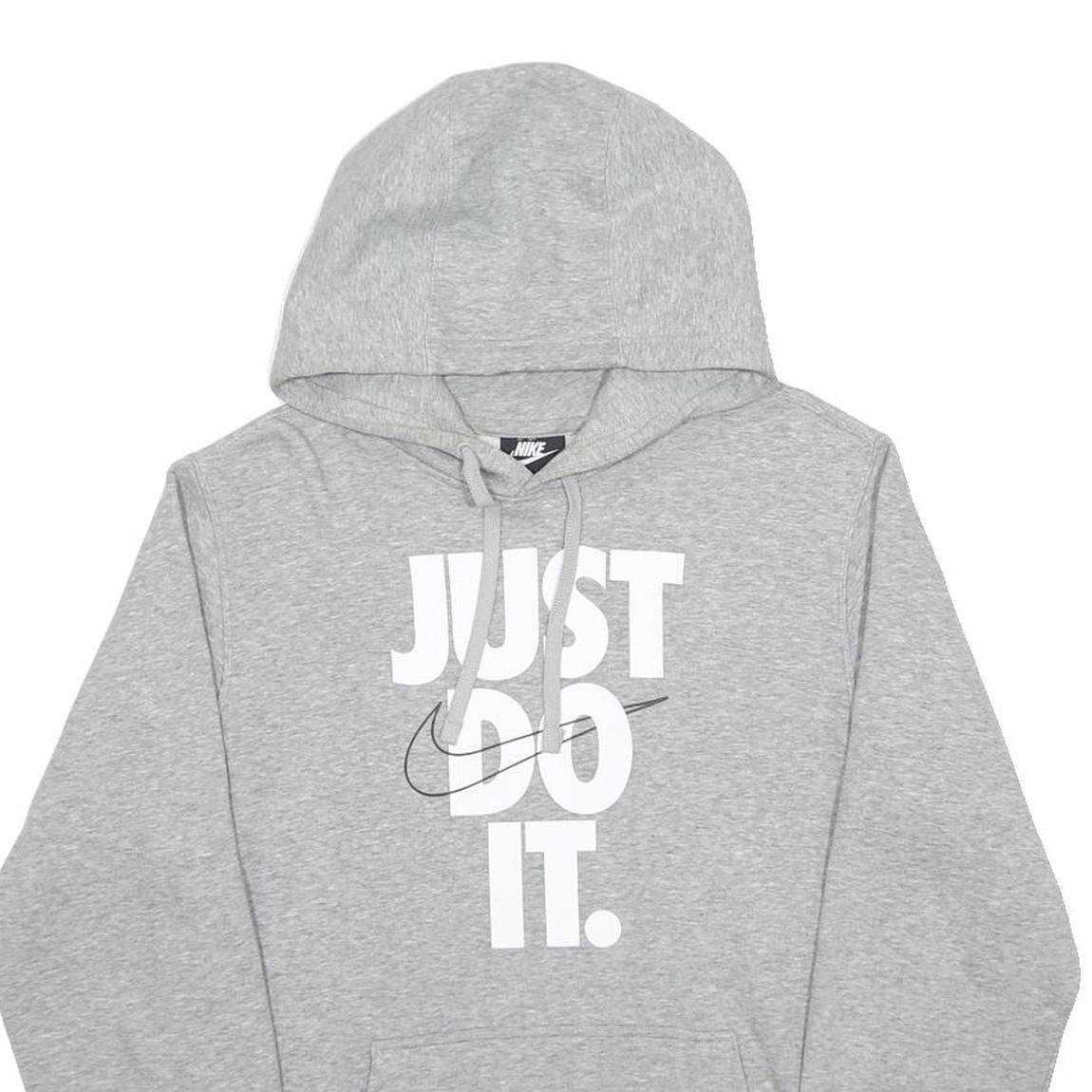 NIKE Mens Grey Just Do It Pullover Hoodie S Cotton Blend Casual Sportswear