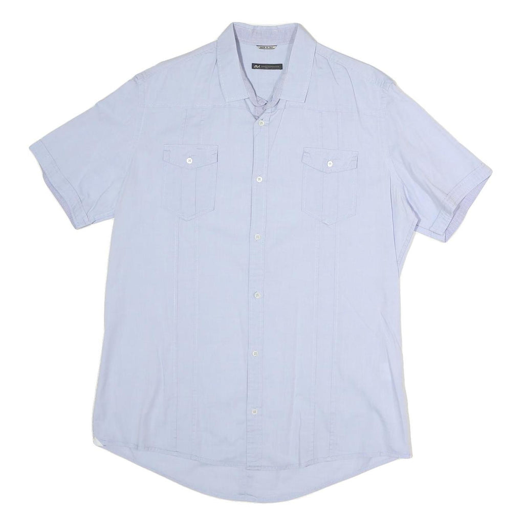 DANIELE ALESSANDRINI Mens Light Blue Shirt L Cotton Blend Short Sleeve Casual