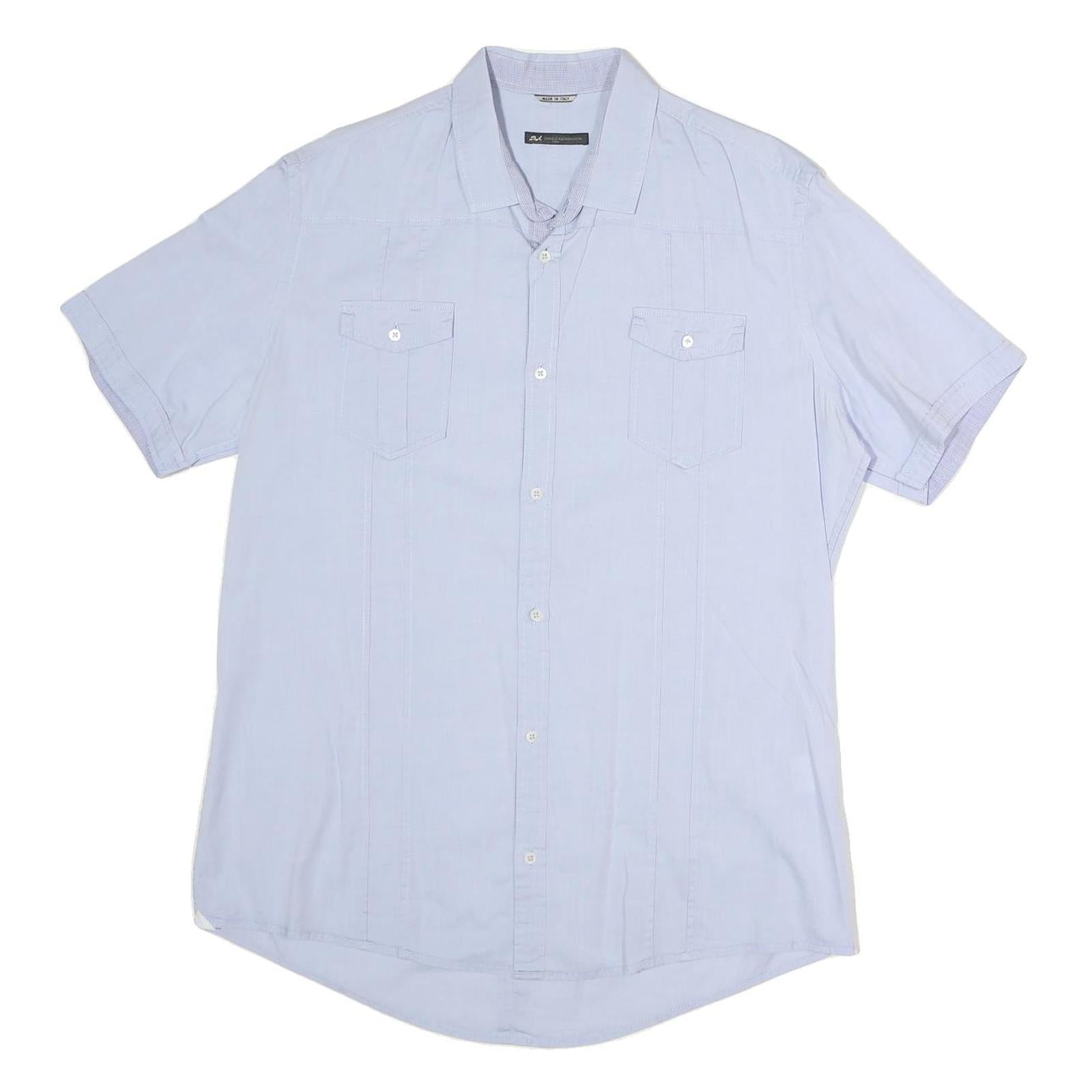 DANIELE ALESSANDRINI Mens Light Blue Shirt L Cotton Blend Short Sleeve Casual