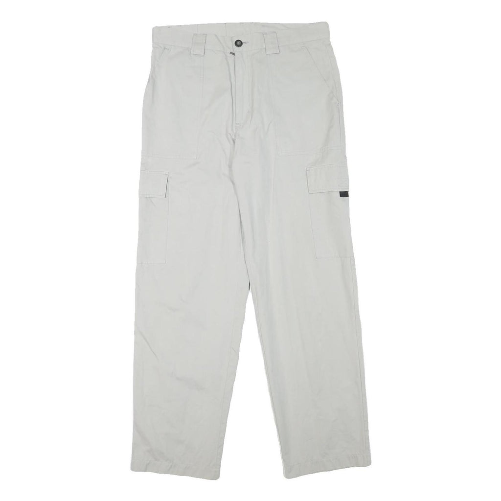 Mens White Regular Fit Cargo Trousers W31 L30 Polyester Blend Zip Closure