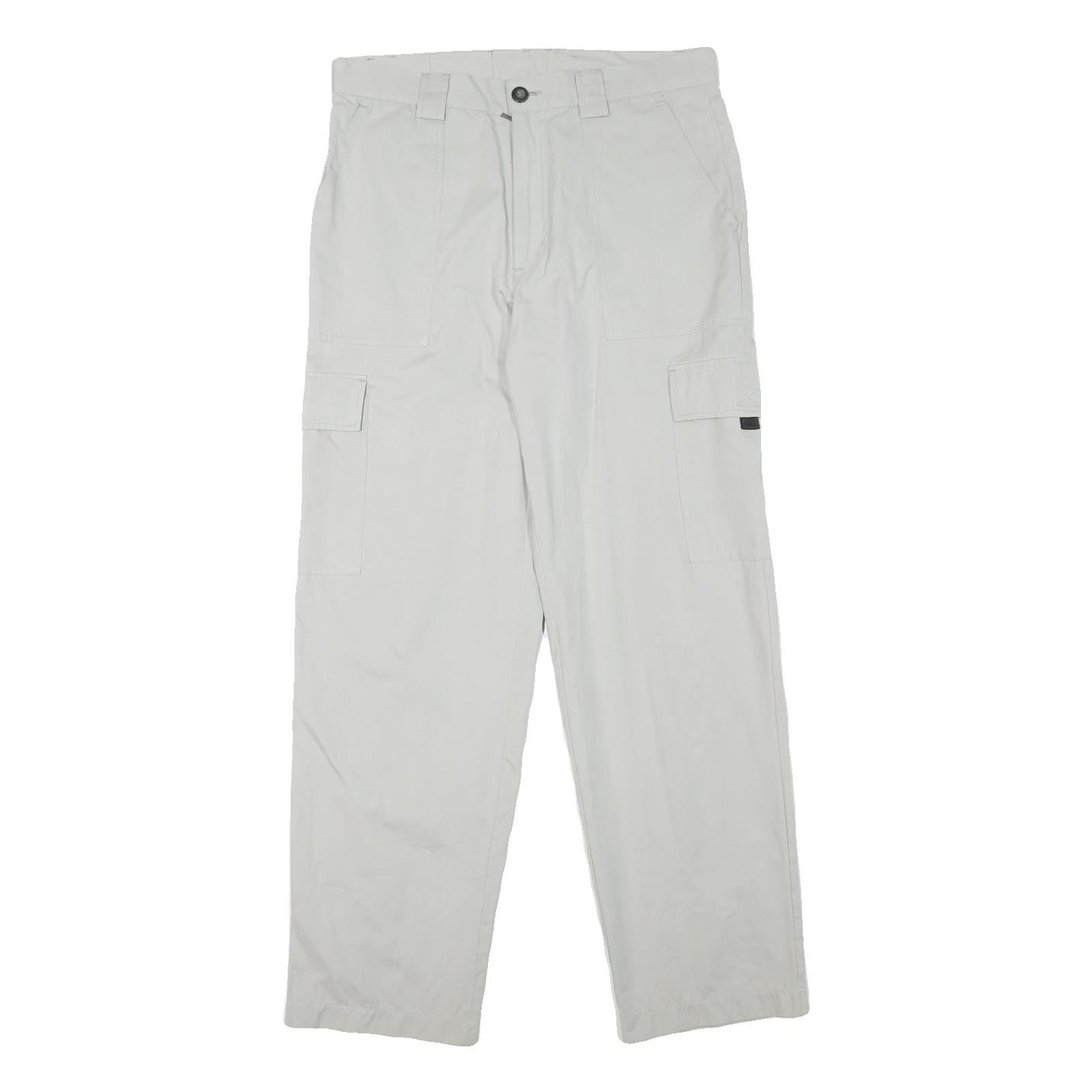 Mens White Regular Fit Cargo Trousers W31 L30 Polyester Blend Zip Closure