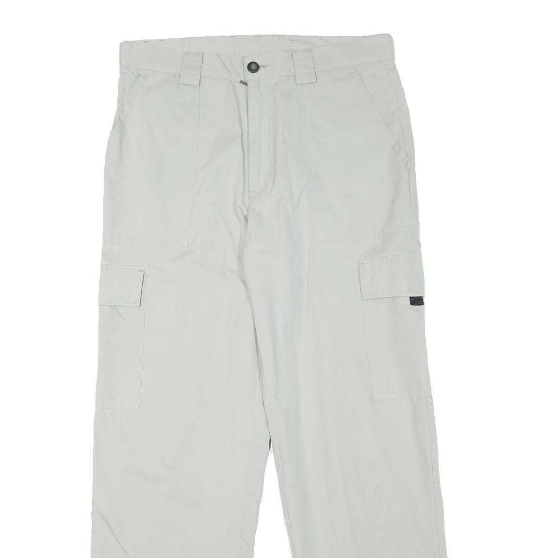 Mens White Regular Fit Cargo Trousers W31 L30 Polyester Blend Zip Closure