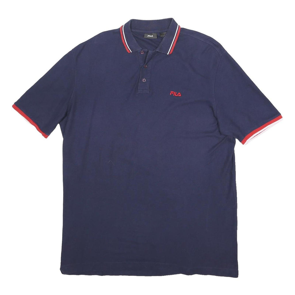 FILA Mens Navy Blue Red Short Sleeve Cotton Polo Shirt XL Branded Casual