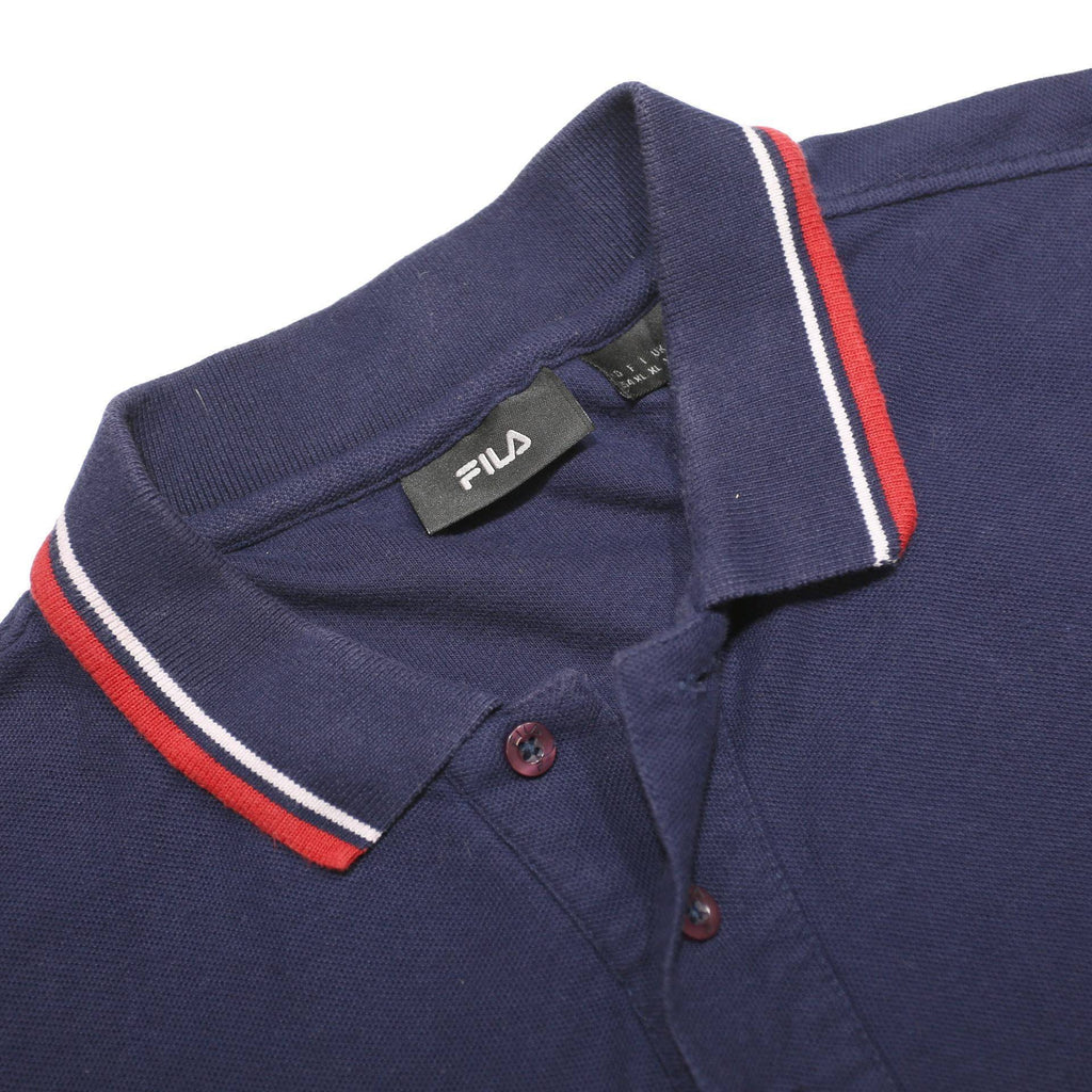 FILA Mens Navy Blue Red Short Sleeve Cotton Polo Shirt XL Branded Casual