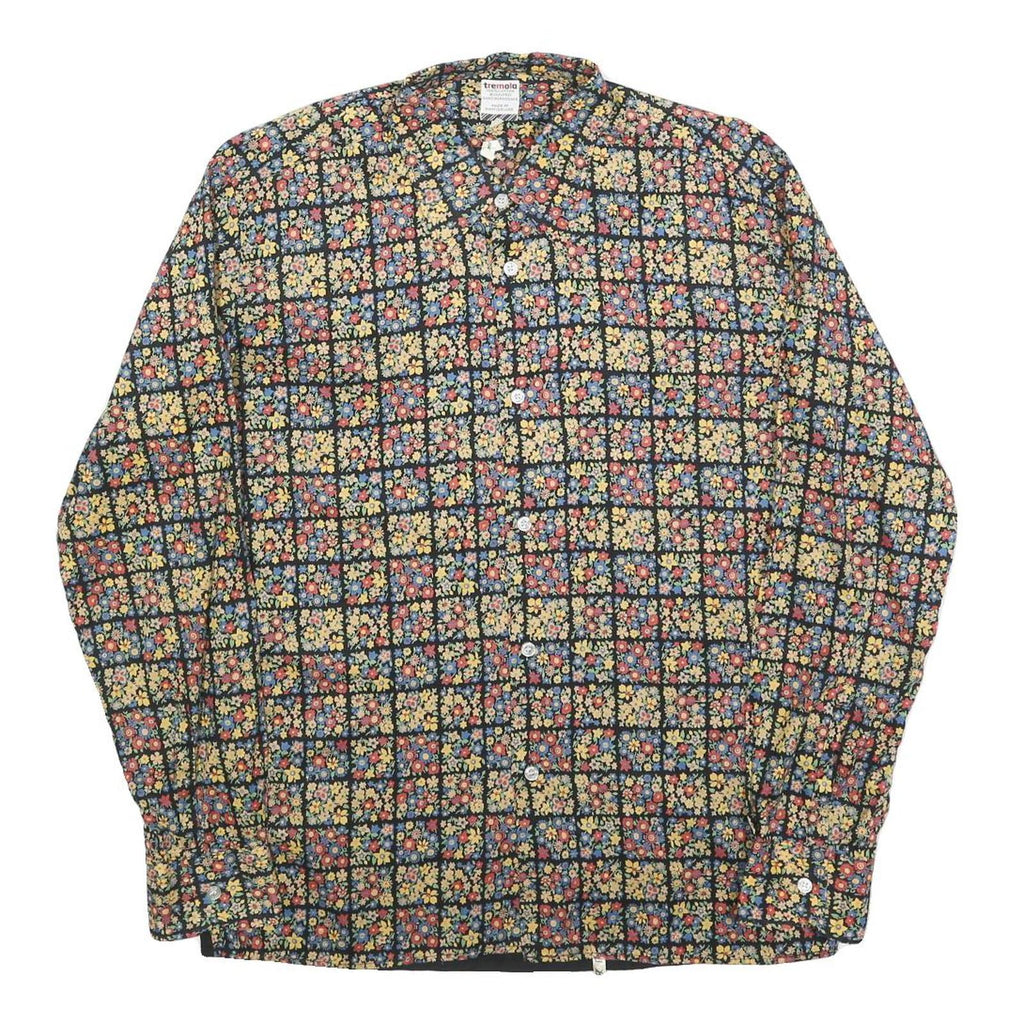 TREMOLA Mens Black Floral Check Shirt S Cotton Blend Stylish Patterned