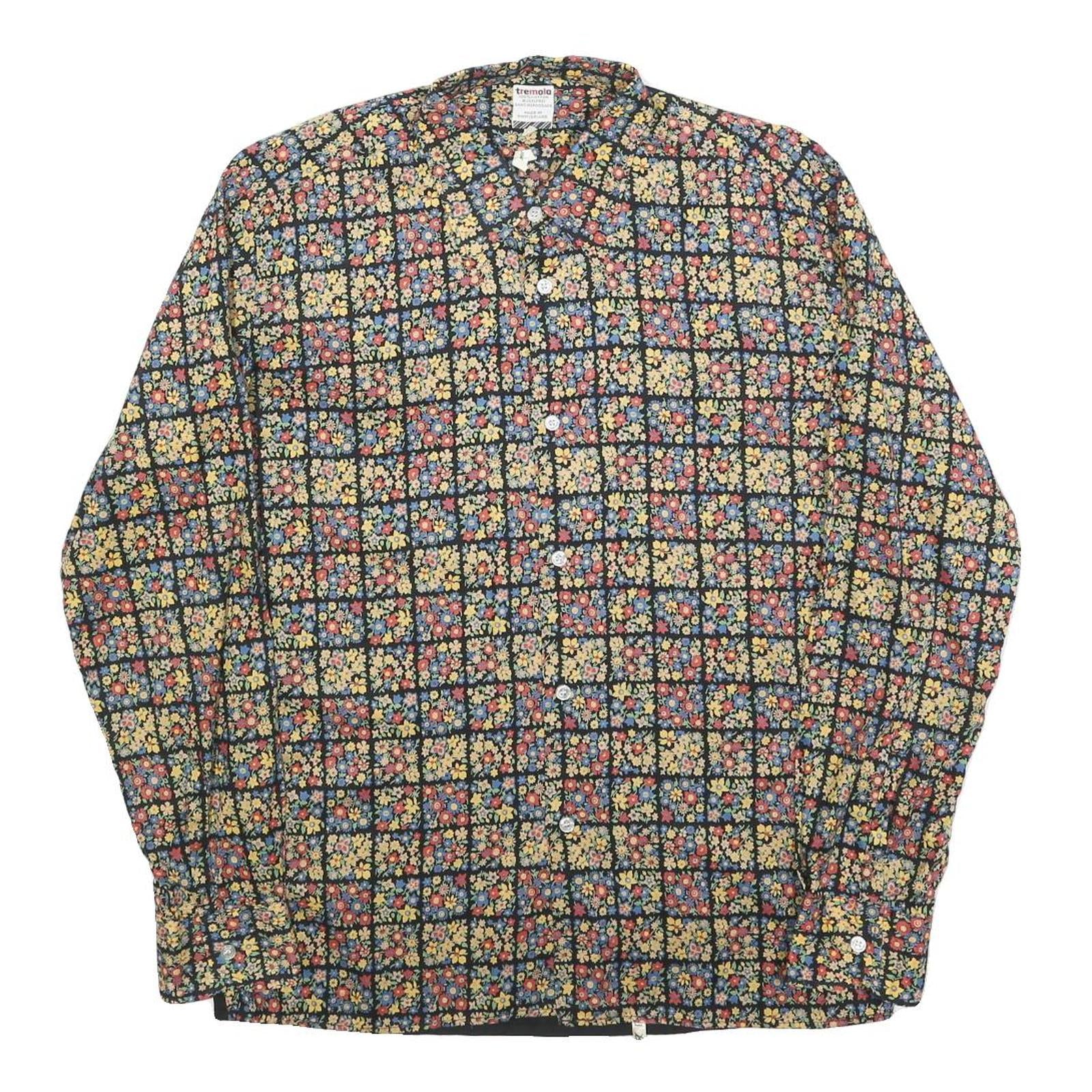 TREMOLA Mens Black Floral Check Shirt S Cotton Blend Stylish Patterned