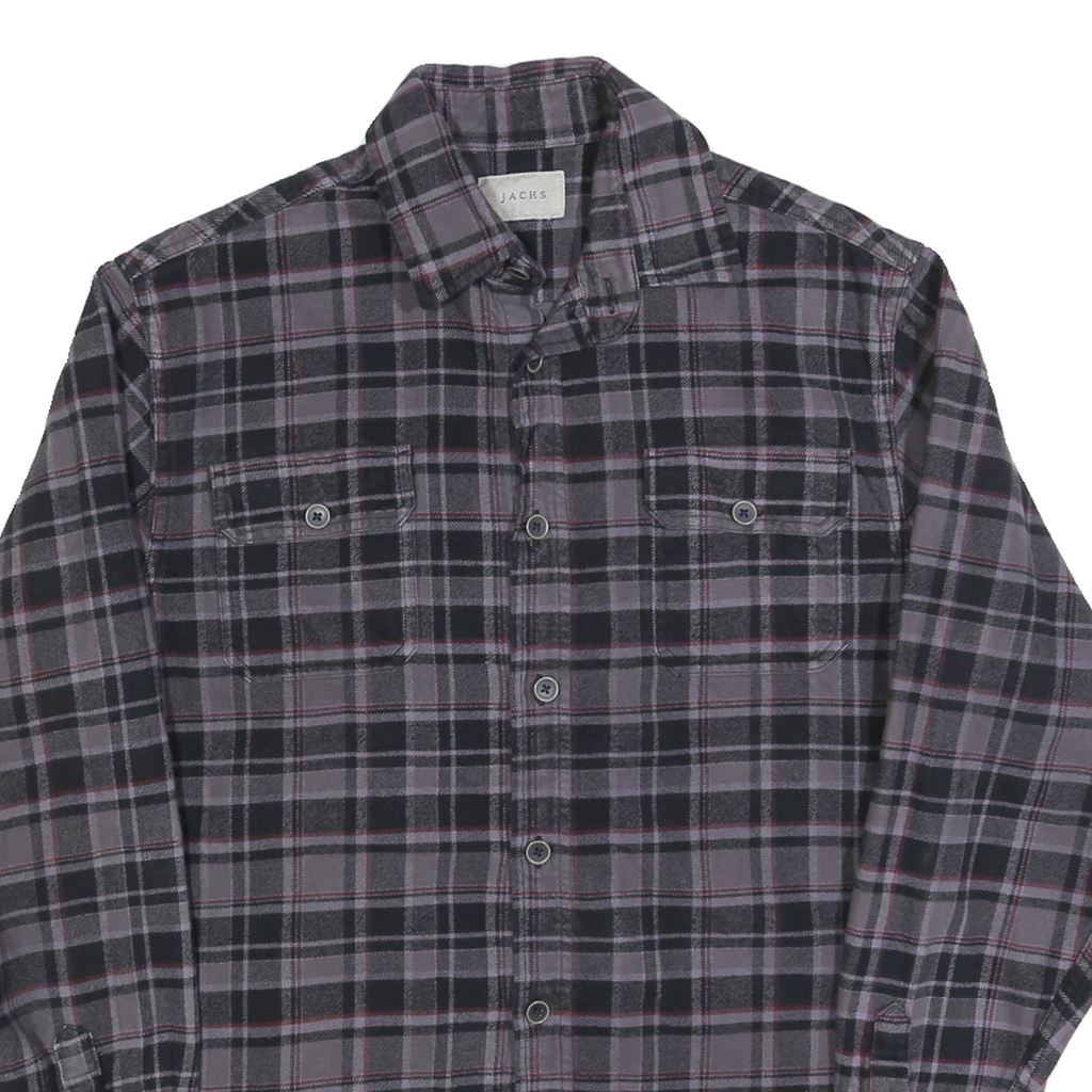 JACHS Mens Grey & Black Check Shirt M Cotton Blend Casual Long Sleeve Button