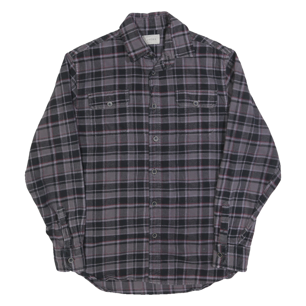 JACHS Mens Grey & Black Check Shirt M Cotton Blend Casual Long Sleeve Button