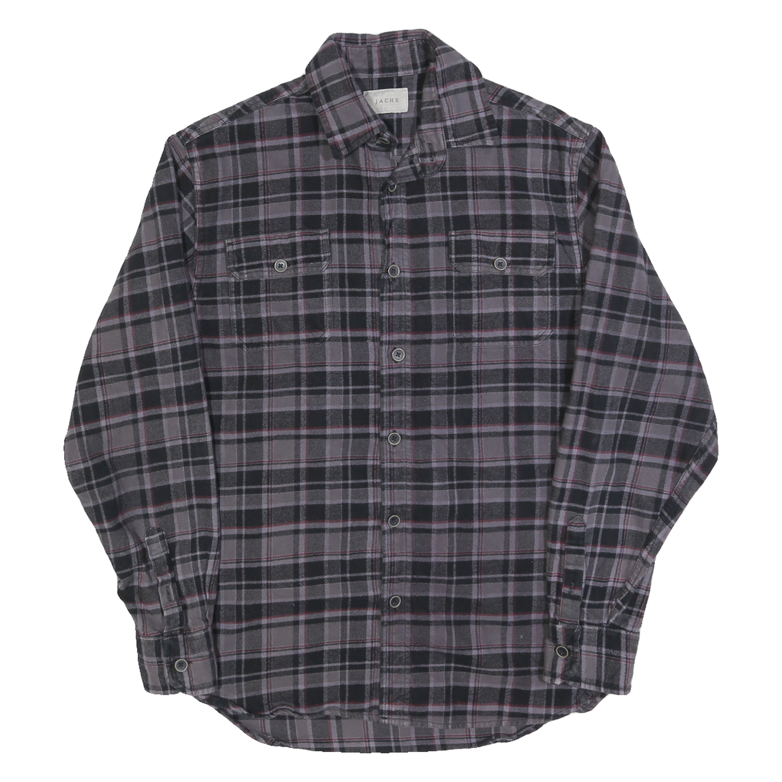 JACHS Mens Grey & Black Check Shirt M Cotton Blend Casual Long Sleeve Button