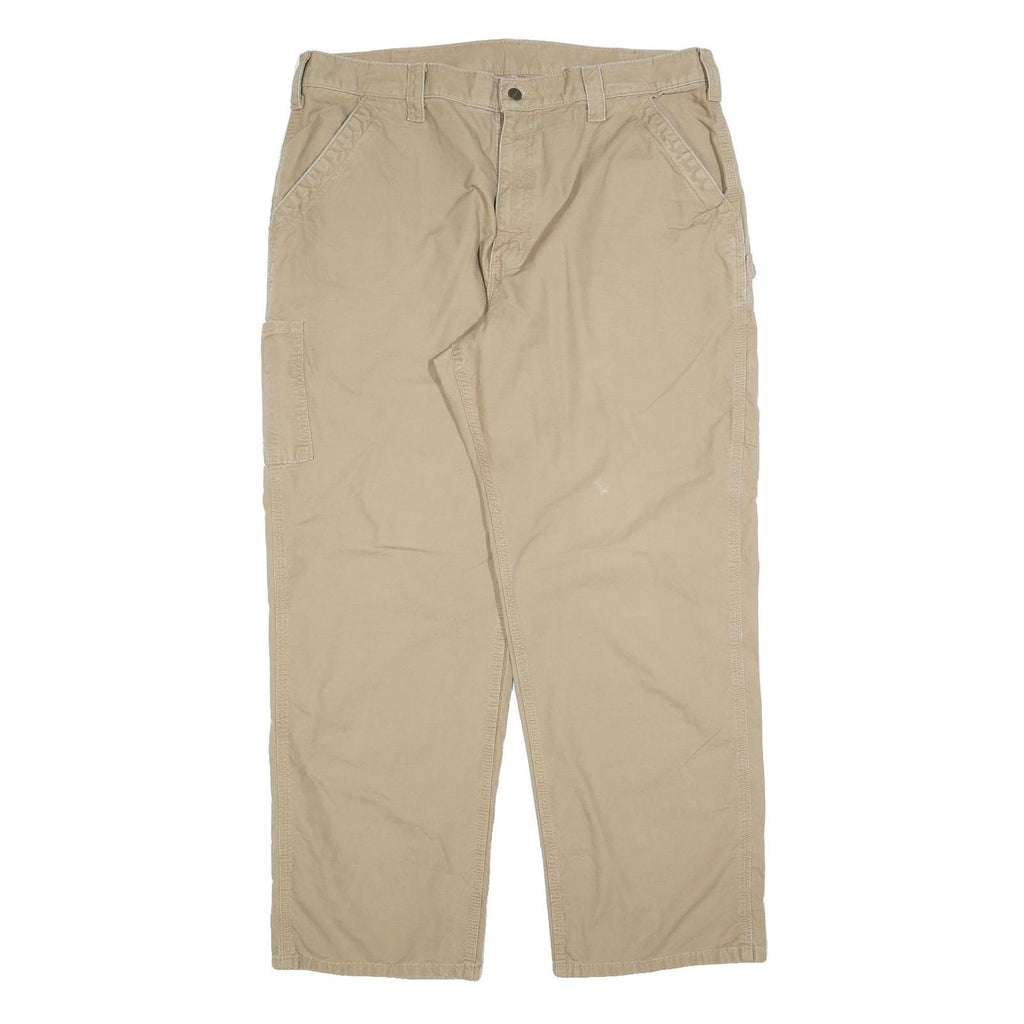 CARHARTT Mens Relaxed Beige Cotton Blend Zip Trousers W40 L32 Workwear Casual