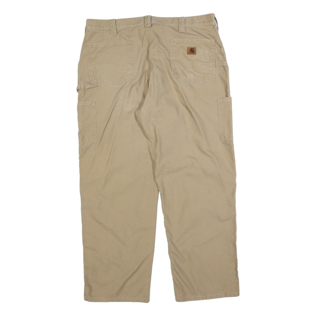 CARHARTT Mens Relaxed Beige Cotton Blend Zip Trousers W40 L32 Workwear Casual