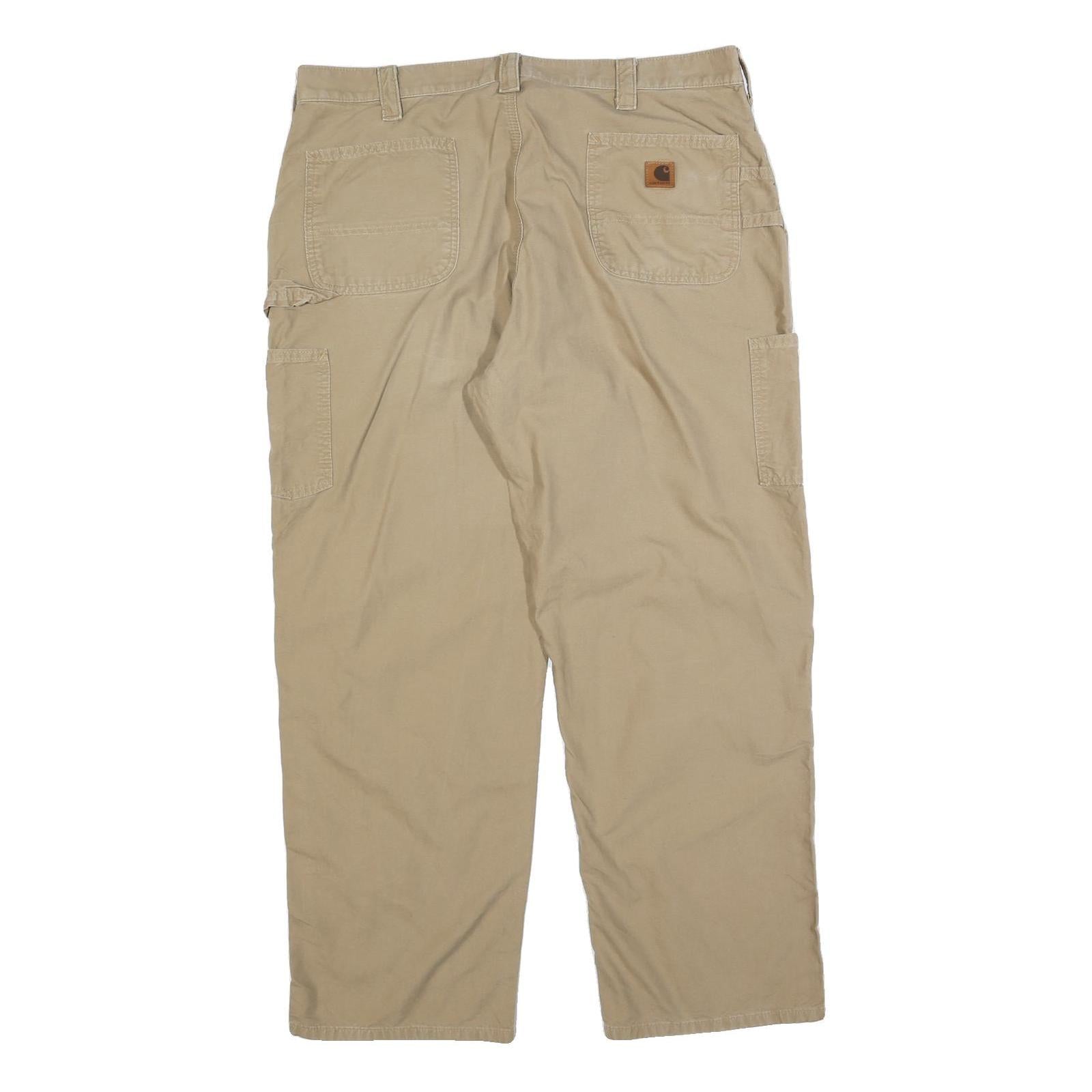 CARHARTT Mens Relaxed Beige Cotton Blend Zip Trousers W40 L32 Workwear Casual