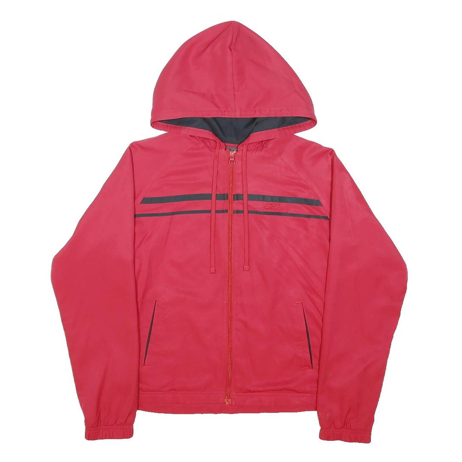 REEBOK Womens Red & Black Zip Up Hoodie Jacket UK 10 Polyester Blend Plain