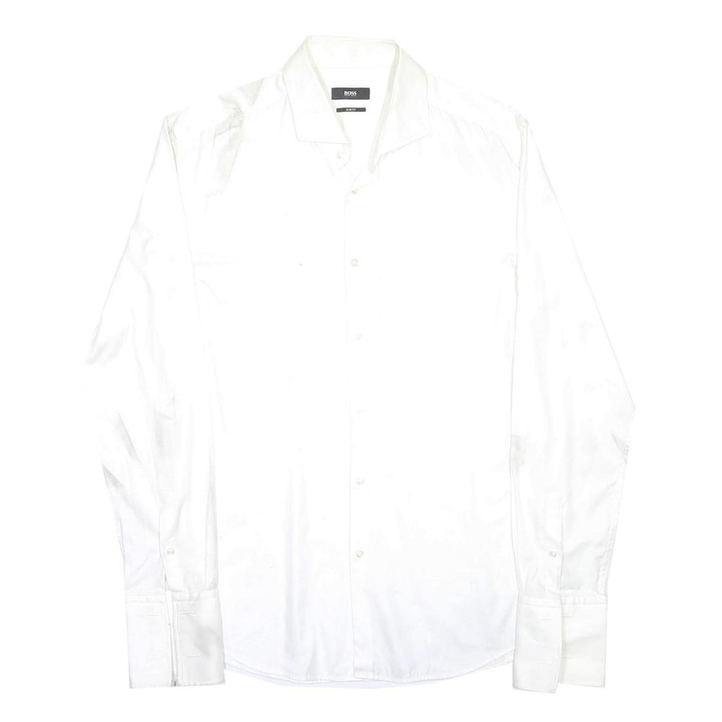 HUGO BOSS Mens White Shirt L Classic Fit Cotton Long Sleeve Button Closure