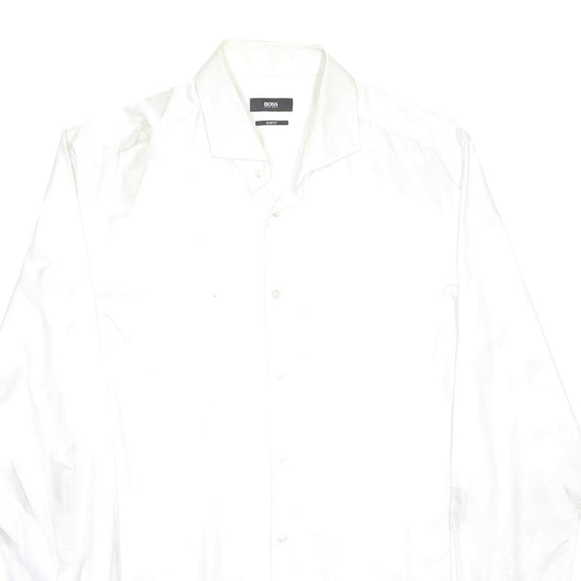 HUGO BOSS Mens White Shirt L Classic Fit Cotton Long Sleeve Button Closure