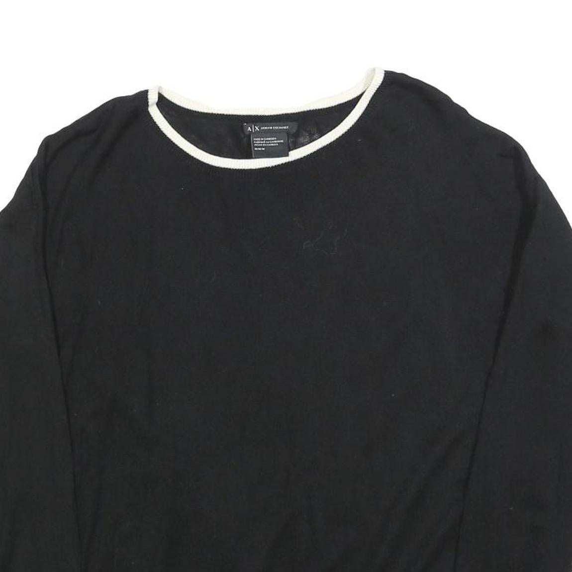 ARMANI EXCHANGE Womens Black Plain Crew Neck Basic Knit Jumper M Slim