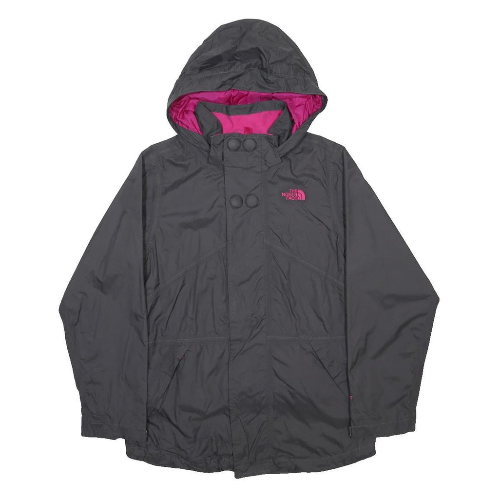 THE NORTH FACE Girls Grey Nylon Jacket L Zip Hooded Plain Lightweight Outdoor