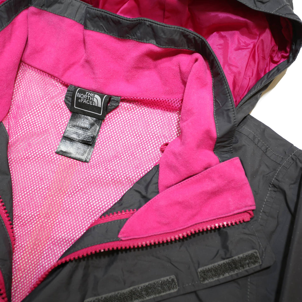 THE NORTH FACE Girls Grey Nylon Jacket L Zip Hooded Plain Lightweight Outdoor