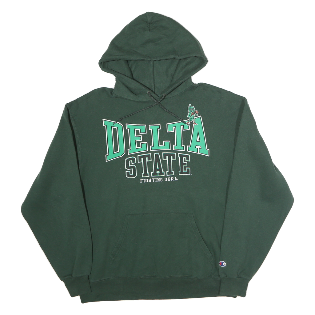 CHAMPION Mens Green Delta State Pullover Hoodie L Cotton Casual Sweatshirt