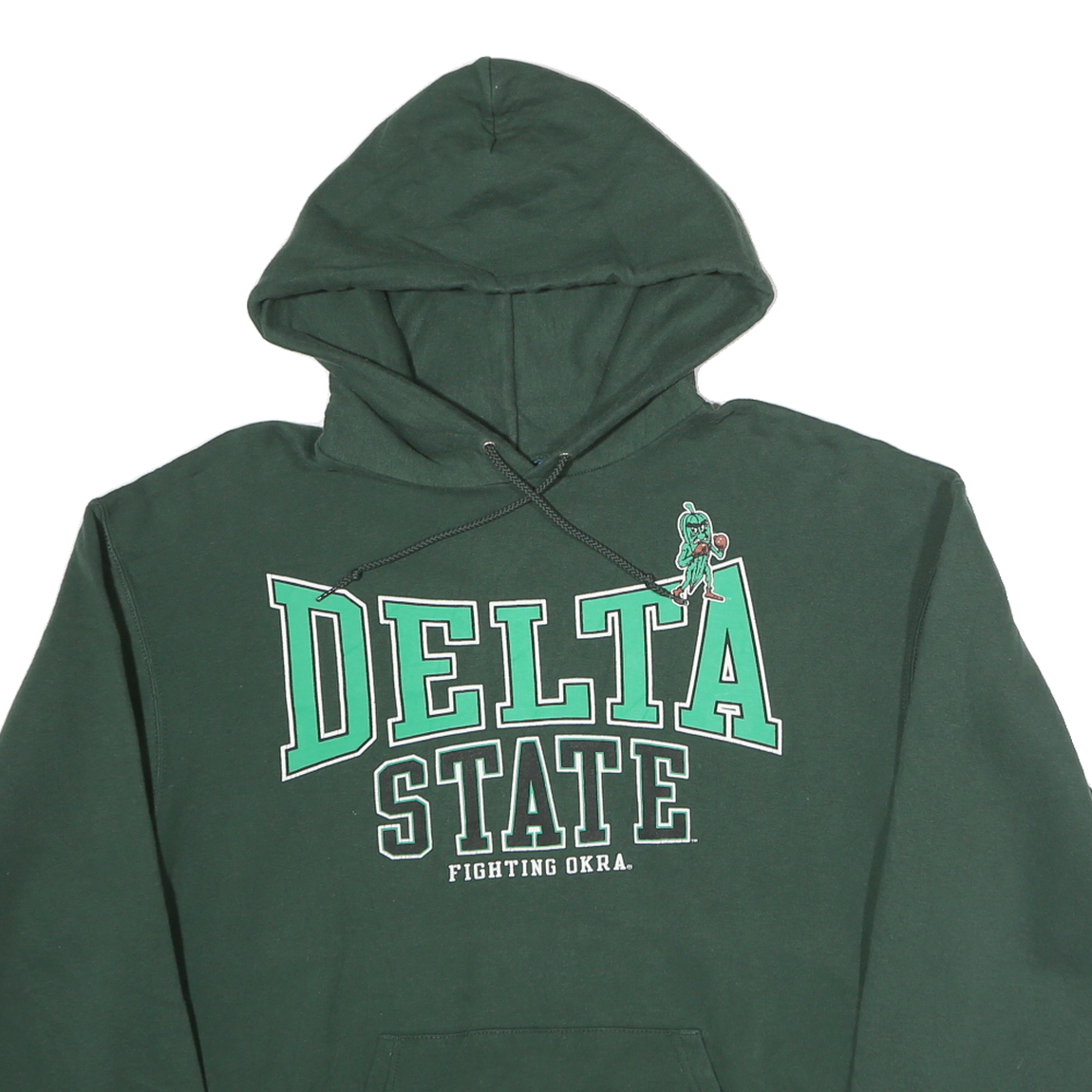 CHAMPION Mens Green Delta State Pullover Hoodie L Cotton Casual Sweatshirt