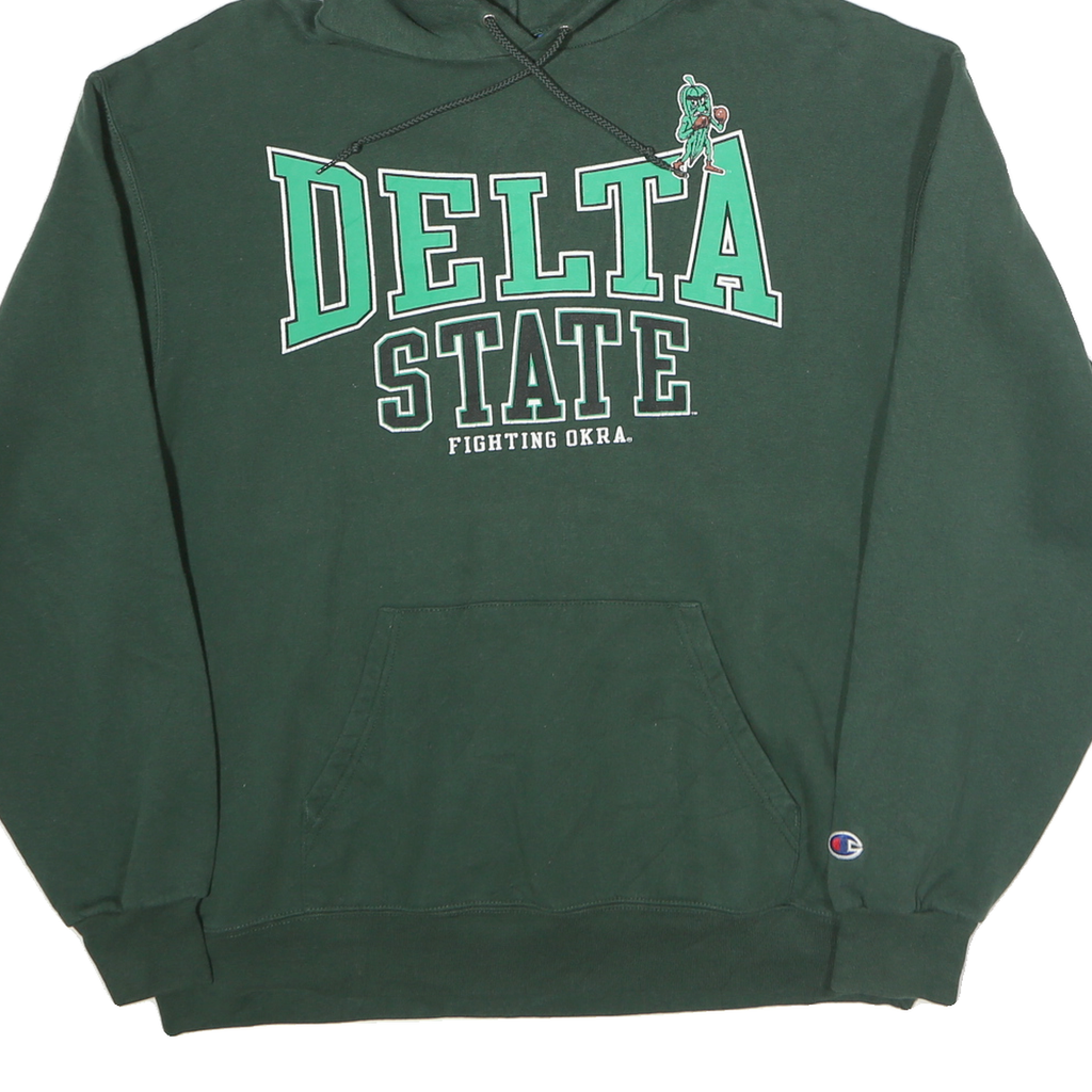 CHAMPION Mens Green Delta State Pullover Hoodie L Cotton Casual Sweatshirt
