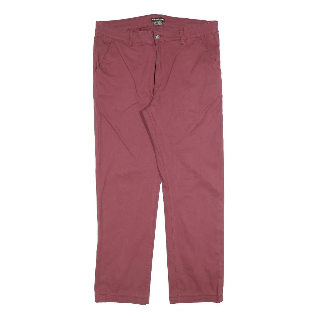 ATLAS FOR MEN Mens Cotton Blend Burgundy Regular Straight Trousers W38 L30