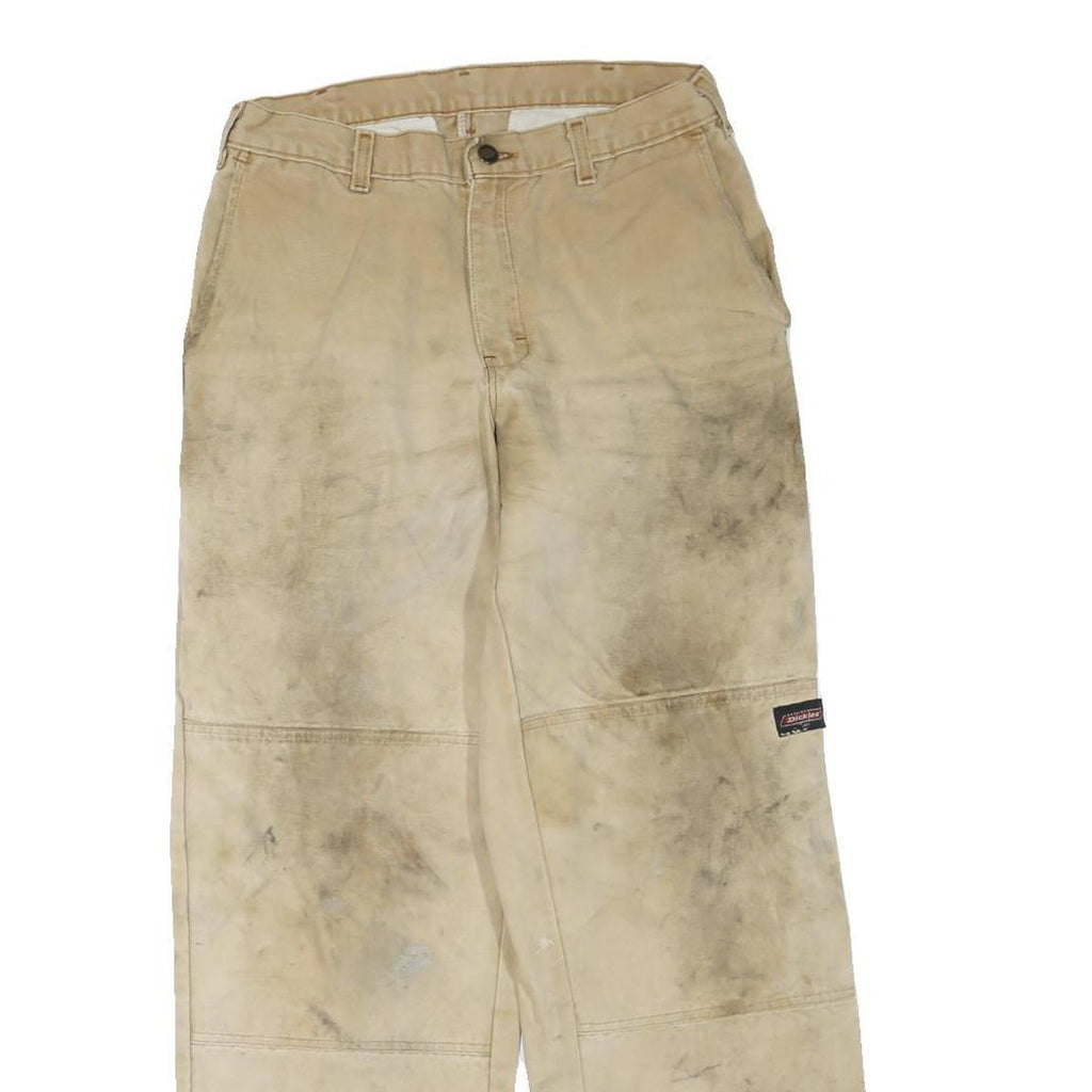 DICKIES Mens Cotton Blend Beige Regular Straight Trousers W30 L30 Workwear Zip