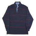 TOMMY HILFIGER Mens Navy Blue & Red Long Sleeve Striped L Polo Shirt Cotton