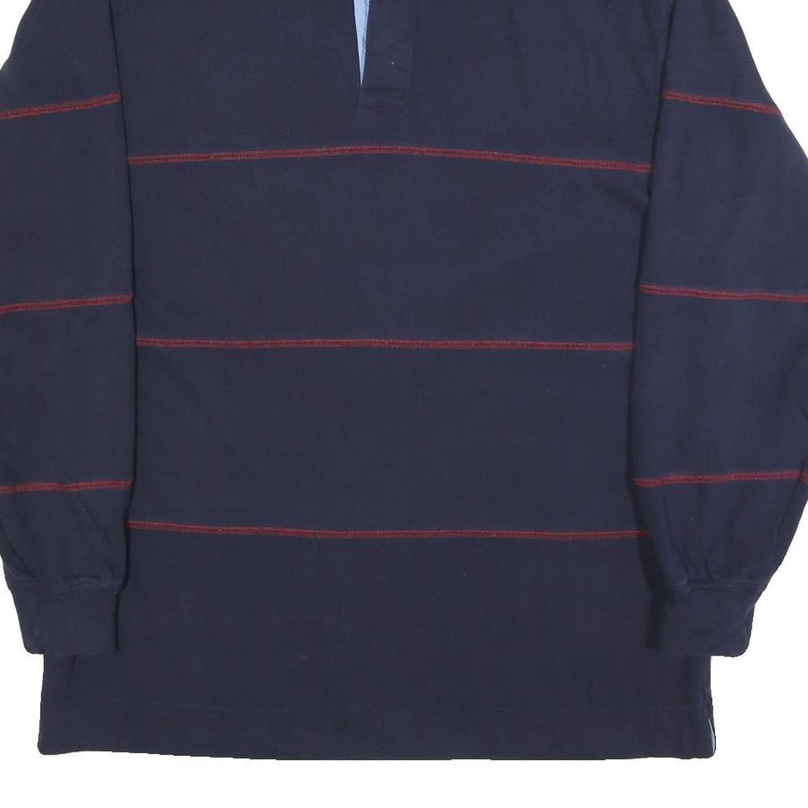 TOMMY HILFIGER Mens Navy Blue & Red Long Sleeve Striped L Polo Shirt Cotton